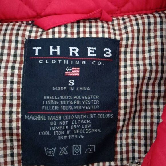 THRE3 Women's Red Light Weight Puffer Quilted Coat Jacket Size S - Picture 4 of 4